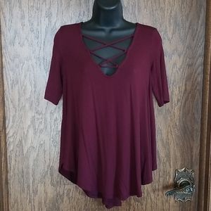 SOLD Burgundy Cris Cross Top